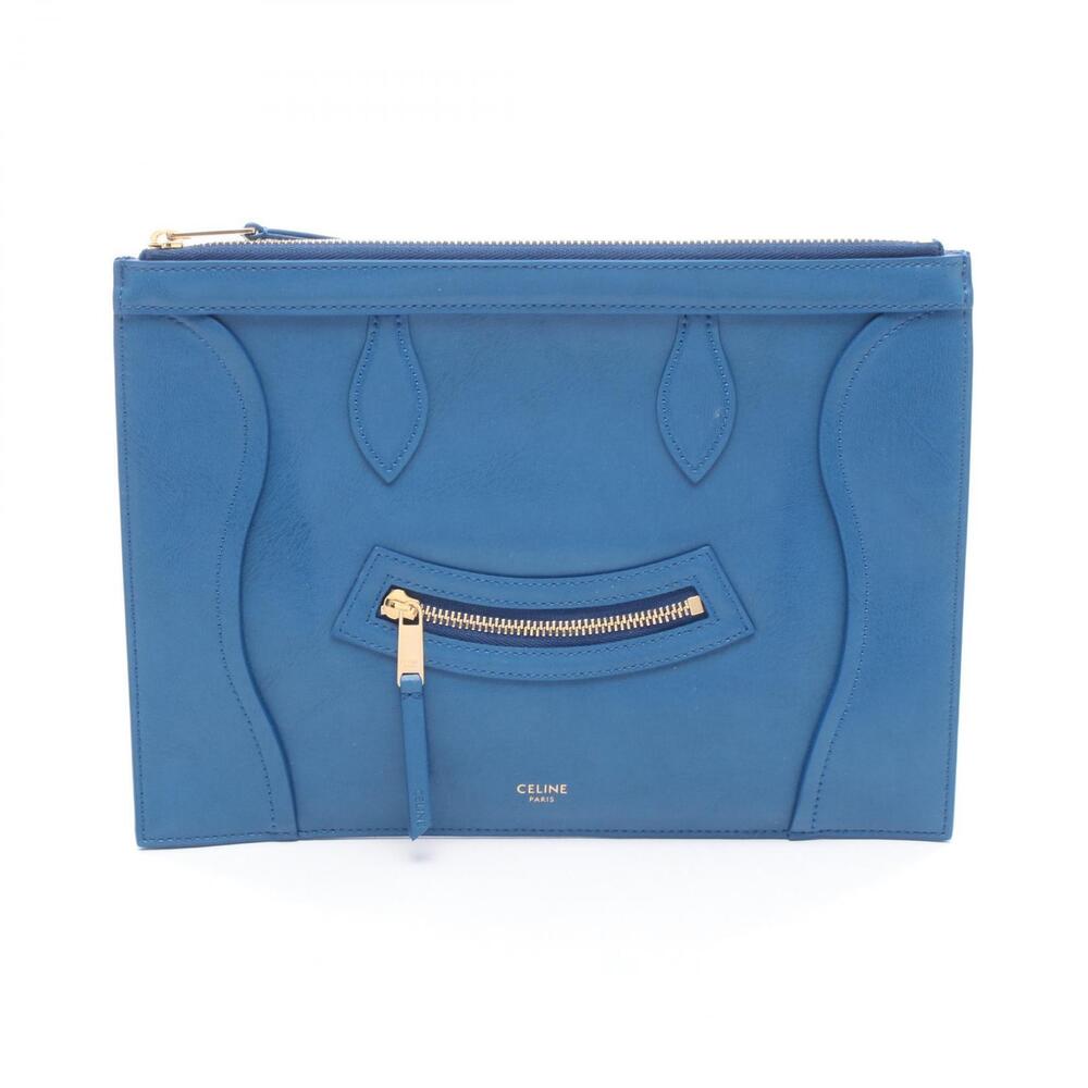 Celine Pouch Clutch Shoulder Bag Leather Blue